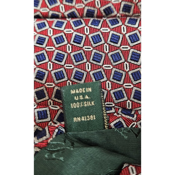 Lauren Ralph Lauren Tie Red Blue Silver Geometric LRL‎ Green Label Designer Mens - Picture 5 of 7